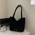 Minimalist black suede tote bag with metallic rivet detail for office and daily travel - Black without Pendant