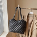 Chic black quilted tote bag with white fashion text and elegant slim double straps - Black without Pendant
