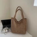 Retro tan suede tote bag with large capacity and shoulder straps in a home office setting - Khaki No Pendant