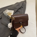 Dark brown retro PU leather crossbody bag with chain and cute plush keychain - Coffee With Pendant