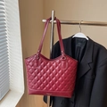 Chic quilted tote bag in burgundy faux leather with silver rivets and elegant dual straps - Wine Red Without Pendant