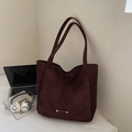 Dark brown suede tote bag for women with large capacity and minimalist vintage style - Coffee No Charm