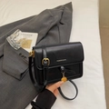 Minimalist black PU leather crossbody bag with gold fashion lettering and chain strap - Black without Pendant