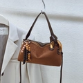 Brown frosted underarm pillow bag with colorful wooden beads and golden hardware - Coffee without Pendant