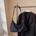 Minimalist black suede hobo shoulder bag with matte texture and silver zipper detail - Black without Pendant