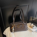 Minimalist retro dark brown underarm bag with decorative belt buckle and beaded charm - Coffee With Charms