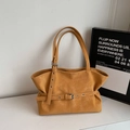 Sac cabas jaune gingembre en suédine avec boucles métalliques pour femme - Brun Jaune
