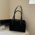 Minimalist black bowling shoulder bag with dual silver zippers and matte texture - Black without Pendant