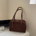 Retro brown bowling tote bag in dark walnut faux suede with double zipper straps - Coffee without Pendant