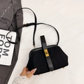 Chic black vintage frame shell bag with gold twist lock and adjustable strap - Black