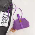 Fashionable purple suede shell bag with vintage gold hardware and long shoulder strap - Light Purple