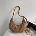Borsa hobo in pelle scamosciata marrone con forma a mezzaluna e dettaglio nodo sul manico - Cachi