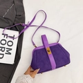 Elegant purple suede shell handbag with golden metal clasp for crossbody or hand carry - Deep purple