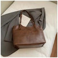 Large capacity tote bag in dark brown faux leather with vintage textured finish - Brown No Pendant