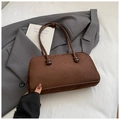 Borsa bowling da donna in pelle scamosciata marrone scuro con manici sottili eleganti - Caffè senza Ciondolo