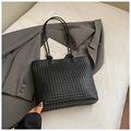 Classic black woven tote bag with slim shoulder straps for daily office commuting - Black without Pendant