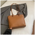 Brown woven tote bag with dual shoulder straps and elegant knot detail for daily commuting - Brown No Pendant