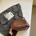 Minimalist deep brown retro tote bag with chain strap on grey blazer background - No Pendant / Brown