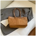 Retro brown suede tote bag with leather trim and decorative buckle strap detail - Brown (Without Pendant)