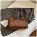 Brown suede patchwork tote bag with leather straps and metal buckle in a professional style - Coffee (No Pendant)