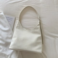 Minimalist cream white leather underarm tote bag featuring Moys Frank logo on fabric background - White Without Pendant