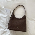 Retro dark brown hobo shoulder bag with white contrast stitching and matte texture finish - Coffee without Pendant