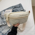 Schicke beige gesteppte Crossbody-Tasche mit Rautenmuster und breitem Stoffriemen - Cremeweiß