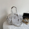 White casual nylon crossbody bag with brown handles and adjustable wide shoulder strap - Off White