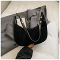 Schicke Hobo-Tasche aus schwarzem Wildleder und Leder mit eleganten Gold-Beschlägen - Temperament Schwarz