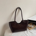 Grand sac cabas en cuir tressé marron foncé pour femme avec un style rétro minimaliste - Sans Pendentif / Café