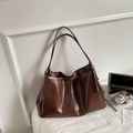 Minimalist large brown glossy tote bag for women with adjustable shoulder straps - Brown