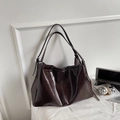 Vintage coffee brown oil wax leather shoulder bag with adjustable silver buckle straps - Coffee
