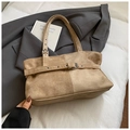 Borsa tote minimalista in pelle scamosciata kaki da donna con fibbia e grande capacità - Cachi