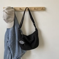 Sac bandoulière minimaliste en velours côtelé noir pour femme avec petite pochette ronde - Noir