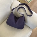 Minimalist deep purple suede-textured oversized half-moon shoulder bag with wide strap - Purple Without Pendant