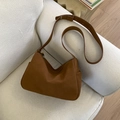 Retro brown suede minimalist shoulder bag with adjustable strap and side pocket design - Brown No Pendant