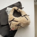 Furry cream handbag with brown bows and plush texture for a trendy autumn look - Off-white