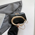 Detalle del mini bolso de caja negra con gran asa ovalada dorada y doble cremallera - Negro