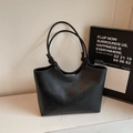 Minimalist black vintage underarm bag with double handles and metallic zipper detail - Black (Without Charm)