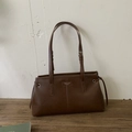 Brown vintage faux leather tote bag with adjustable straps and side drawstring details - Brown No Pendant
