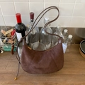 Brown faux suede crescent bag with shoulder strap and metal zip detail in retro style - Coffee without Pendant