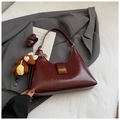 Chic burgundy patent leather underarm bag with a plush bear charm and long shoulder strap - Wine Red With Pendant