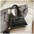 Bolso hobo de ante negro con relieve de leopardo y detalle de hebilla dorada - Negro sin Colgante