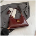 Chic burgundy patent leather underarm bag with gold buckle and adjustable strap - Wine Red Without Pendant