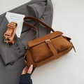 Minimalist brown faux suede crossbody bag with vintage caramel tone and dual straps - Brown