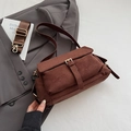 Chic vintage brown suede shoulder bag with gold metal buckle and wide strap for women - Brown