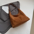 Brown frosted leather large tote bag in hobo style with adjustable strap for women - Brown