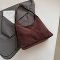 Deep brown suede hobo shoulder bag with silver buckle and elegant retro commute style - Brown