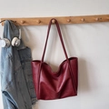 Bolso tote grande rojo oscuro vintage en cuero sintético texturizado para mujer casual - Burdeos