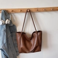 Bolso tote vintage marrón caramelo de gran capacidad con correas finas para hombro mujer - Marrón Oscuro